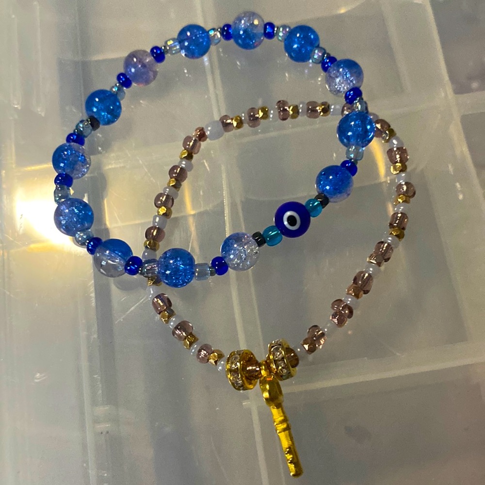 Evil eye and key bracelet bundle